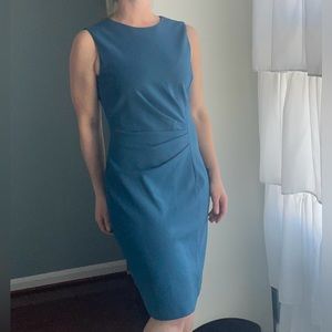 Elie Tahari Womens Back Zip Sleeveless Crew Neck Sheath Dress Blue Size 4